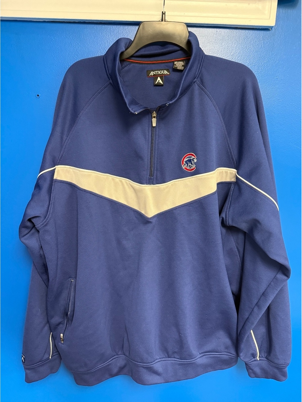 Chicago Cubs Antigua 1/4 Zip Pullover Sweatshirt Mens XL Blue Embroidered Logo